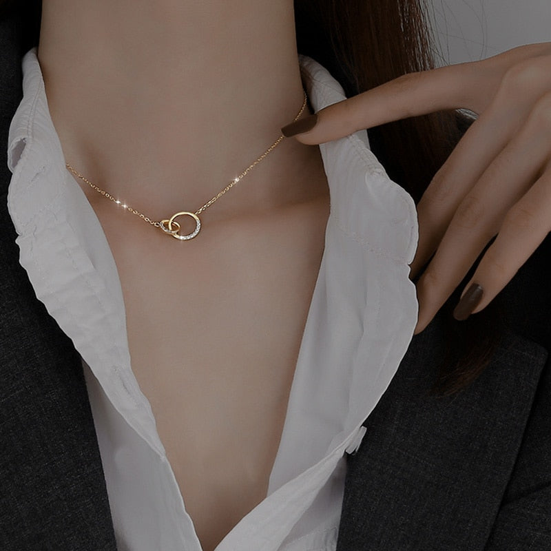 Colar Duplo Círculo Com Strass